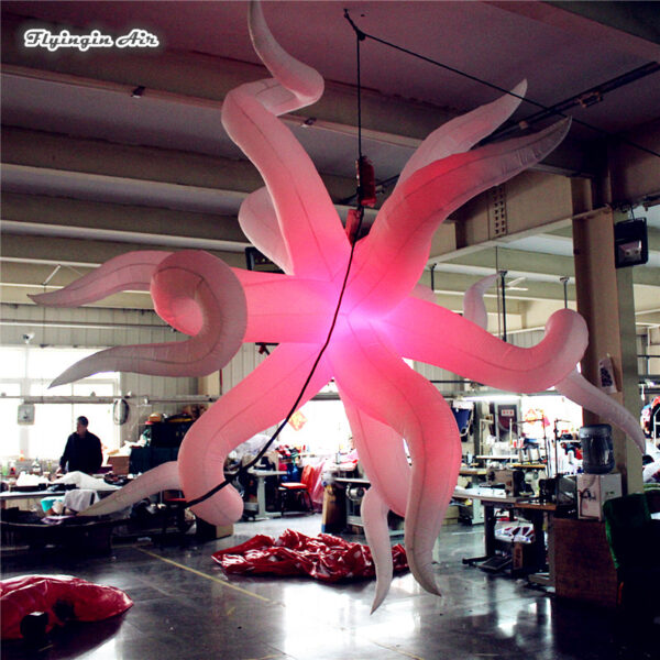Personalized Lighting White Inflatable Curved Thorn Star Balloon With RGB Light For Party Event