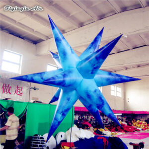 Customized Full Printing Hanging Blue Inflatable Star Balloon With LED Light For Party Decoration