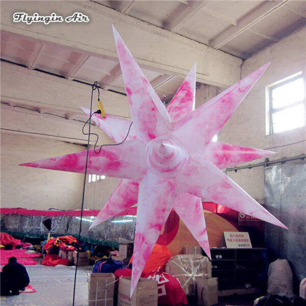 Personalized Hanging Pink Inflatable Star Balloon With LED Light For Party Event