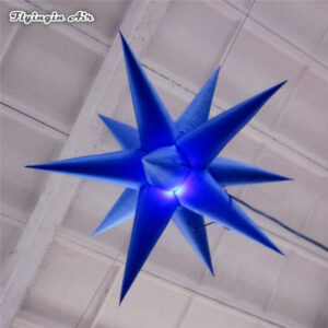 Ceiling Decorative Lighting Pendent Blue Inflatable Star Balloon With LED Light For Party Decoration