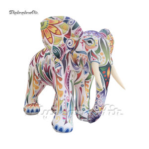 Giant Colorful Inflatable Elephant Model Animal Mascot Balloon 5m White Printing Blow Up Elephant For Parade Event