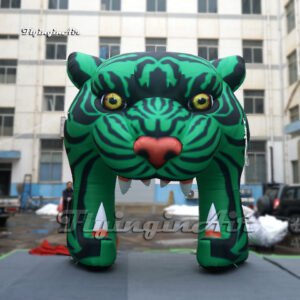 Carnival Stage Entrance Green Inflatable Tiger Arched Door Animal Mascot Arch Blow Up Tiger Head Tunnel For Music Festival Event