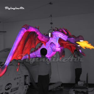 Hanging Led Inflatable Fire Dragon Model 4m Red Lighting Blow Up Flying Dragon Balloon With Wings For Club Party Decoration