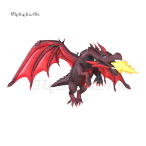 Halloween Party Decorative Lighting Inflatable Fire Dragon Model 4m LED Hanging Red Blow Up Flying Dragon For Concert Stage Decoration