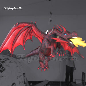 Red LED Inflatable Flying Fire Dragon Balloon 4m Hanging Blow Up Flame Breathing Dragon With Light For Halloween Decoration