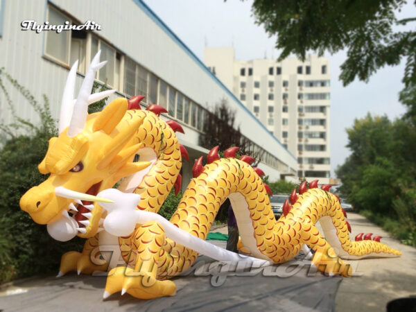 10m Giant Inflatable Chinese Dragon Model Yellow Air Blow Up Loong Balloon For Event - Image 4
