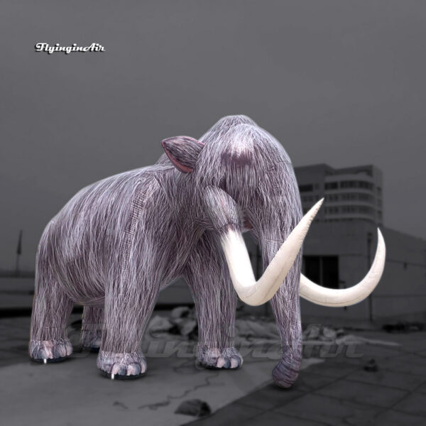 Customized Large Grey Inflatable Mammoth 5m Parade Animal Model Blow Up Elephant With Long Curved Tusks For Event