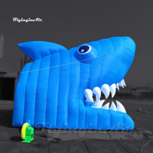 Customized Blue Inflatable Shark Head Tunnel 4m Height Blow Up Sea Animal Mascot Passage For Entrance Decoration