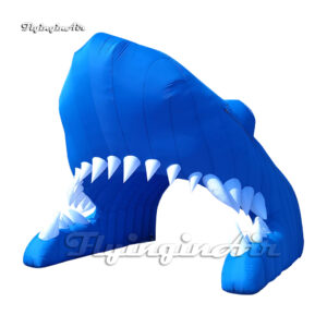 Outdoor Entrance Decorative Inflatable Shark Head 4m Cartoon Animal Mascot Door Blue Blow Up Shark Tunnel For Event