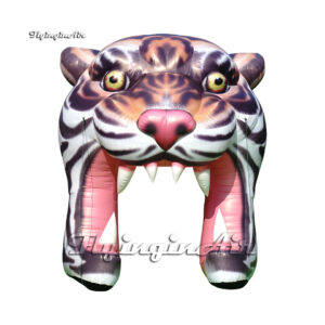 Outdoor Inflatable Tiger Head Arch 4m Cartoon Animal Mascot Archway Blow Up Tiger Arched Door For Entrance Decoration