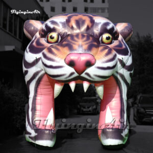 Personalized Entrance Decorative Inflatable Tiger Head Arched Door 4m Air Blow Up Animal Mascot Tunnel For Event