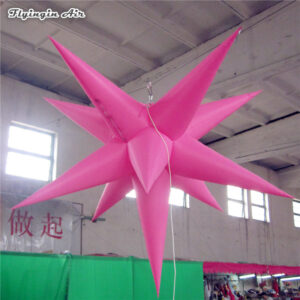 Hanging Pink Inflatable Star With LED Light For Venue Decoration