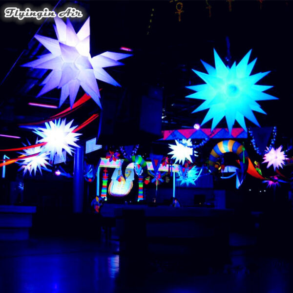 Personalized Hanging LED Balloon White Inflatable Star With Color-changing Light For Venue Decoration