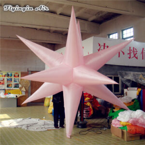 Customized Pink Hanging LED Inflatable Star Light For Party Event