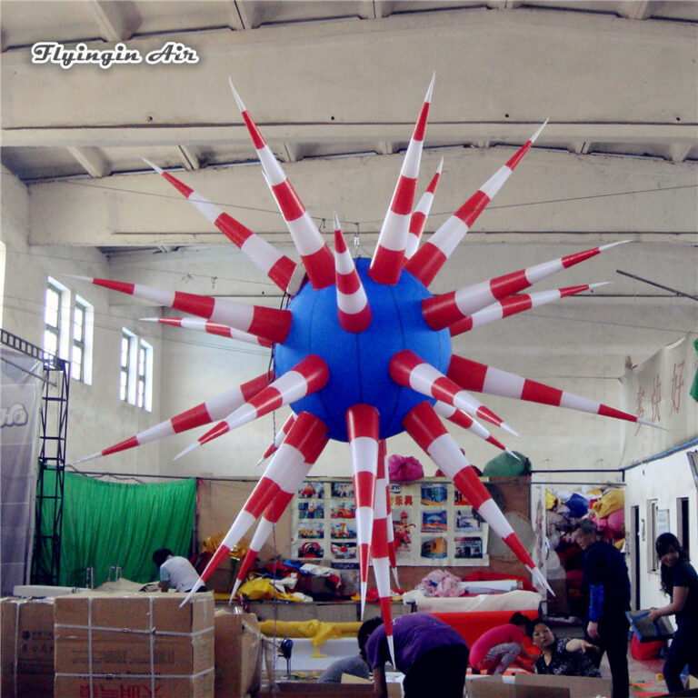 Hanging LED Inflatable Satellite Balloon 2m/3m Spiked Air Blow Up Star