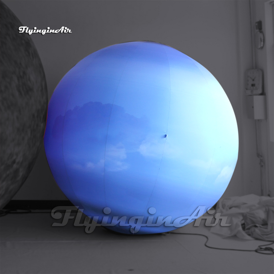 Luminous Inflatable Solar System Planet Uranus Balloon Blue Lantern Ball With LED Light For Club Event