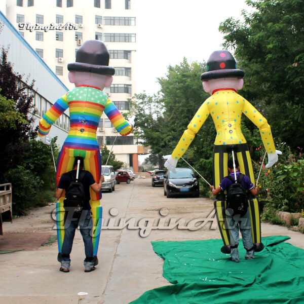 back of walking colorful inflatable clown puppet