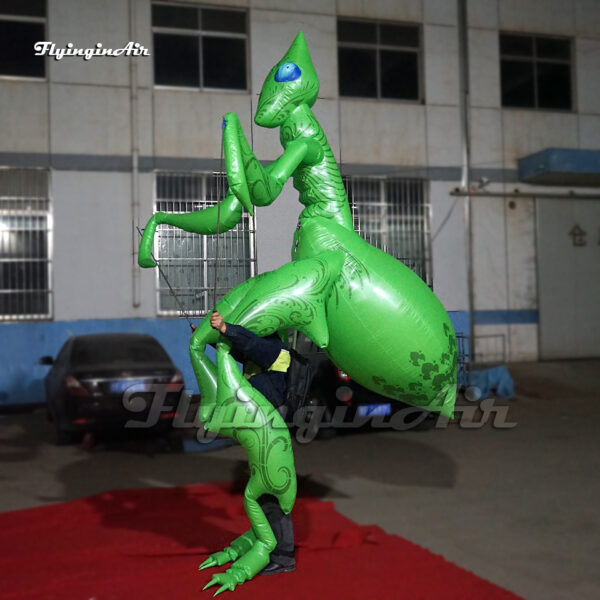 side of green walking inflatable mantis puppet