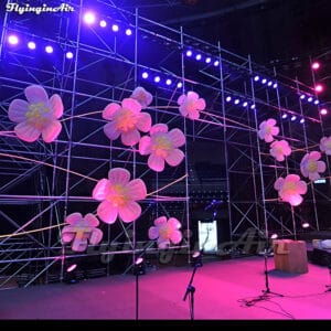 Personalized Hanging LED Inflatable Flower Lighting White Plum Blossom Balloon For Concert Stage Decoration