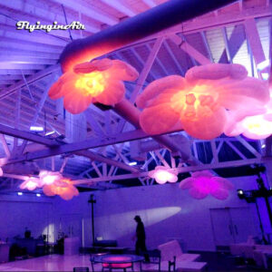Hanging Lighting Pink Inflatable Plum Blossom LED Flower Balloon For Carnival Stage Decoration