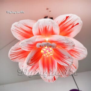 Artificial Flowers Hanging Red LED Inflatable Lotus Flower Balloon For Park Decoration