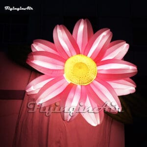 Giant Inflatable Daisy Flower Balloon with Pink Striped Petals, LED Decor for Festivals, Stage & Outdoor Events