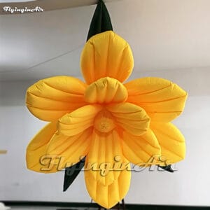 Artificial Yellow Flower Hanging Inflatable Blooming Flower Balloon With LED Light For Carnival Stage Decoration