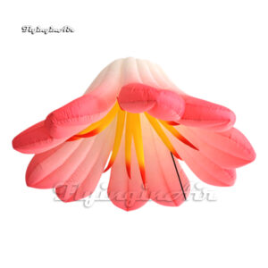 Large Hanging Pink Blooming Inflatable Lily Flower Balloon With LED Light For Venue Decoration