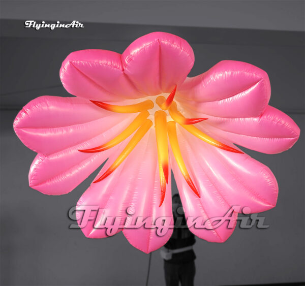Customized Hanging LED Blooming Inflatable Lily Flower 2m/3m Simulated Pink Air Blow Up Flower Light For Wedding And Party Decoration