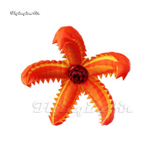 Hanging LED Inflatable Flower Concert Stage Background Decorations Orange Air Blow Up Flower Balloon For Event