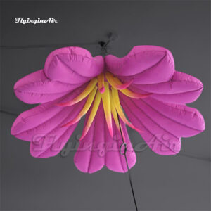 Hanging Purple LED Inflatable Artificial Lily Flower Balloon For Nightclub Party Decoration