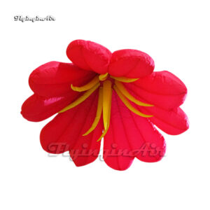 Artificial Flowers Hanging Red LED Inflatable Lily Flower Balloon For Park Decoration