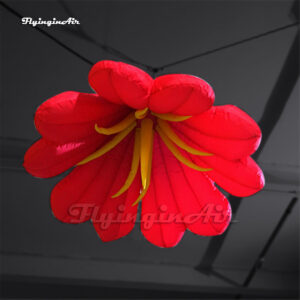 Ceiling Decorative Hanging Red Inflatable Lily Flower Balloon With LED Light For Wedding And Party Event