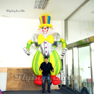 front of funny walking inflatable clown puppet