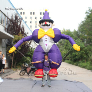 front of inflatable clown puppet