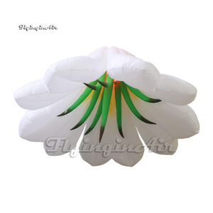 Personalized Large Hanging White Inflatable Blooming Lily Flower Balloon With LED Light For Party Decoration
