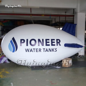Customized Outdoor White Inflatable Helium Blimp Air Floating Airship Balloon With Blue Wings For Parade Event