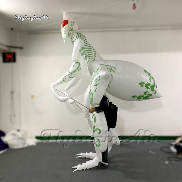 side of white walking inflatable mantis puppet