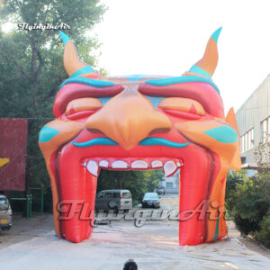 front of halloween inflatable devil monster tunnel