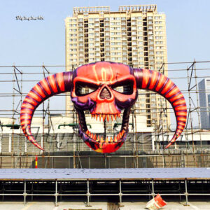 hanging red inflatable skull on stage