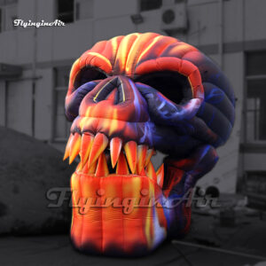 inflatable burning skull on the ground