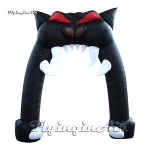 front of inflatable black cat arch