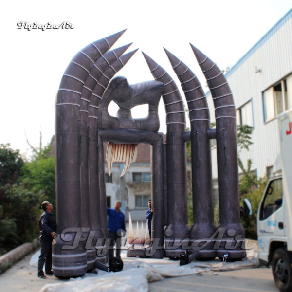 side of inflatable devil skull arch