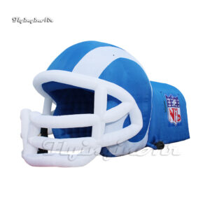 blue inflatable football tunnel with helmet