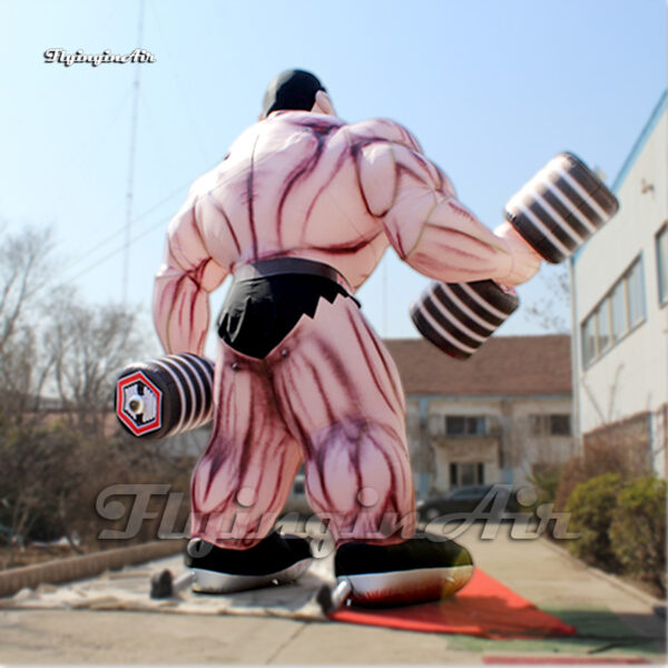 back of inflatable fitness coach muscular man model