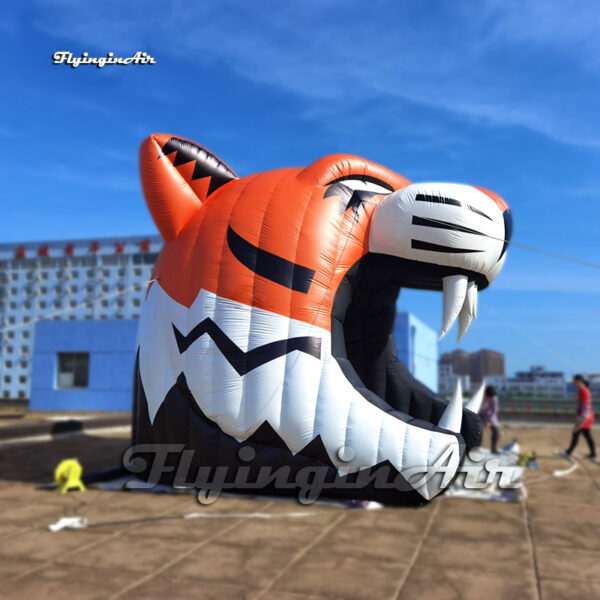 side of large inflatable tiger head tunnel