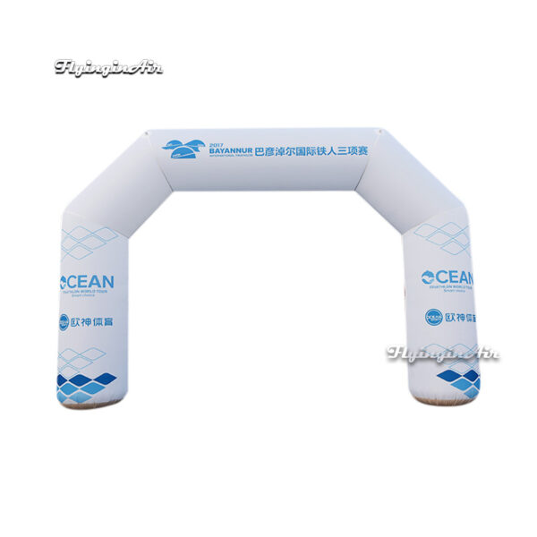 white inflatable arch with logo printed