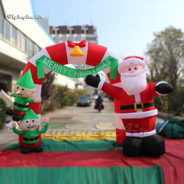 outdoor christmas inflatable santa arch with elves