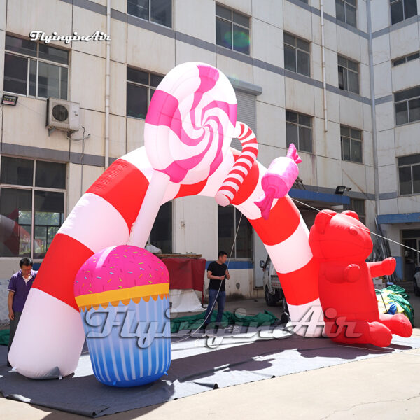 outdoor advertising inflatable candy arch with cake and bear model