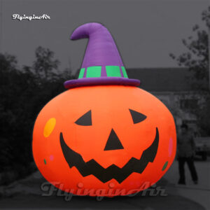 large halloween inflatable pumpkin with hat